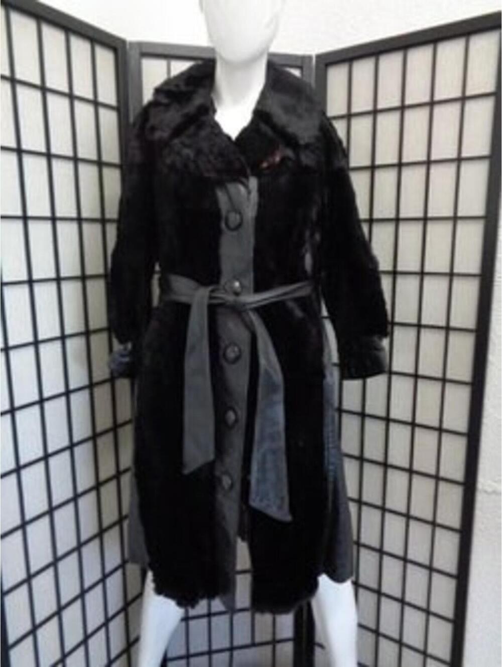 Scrap Item: Black Sheared Rabbit & Leather Coat Jacket Damaged Arts and Crafts